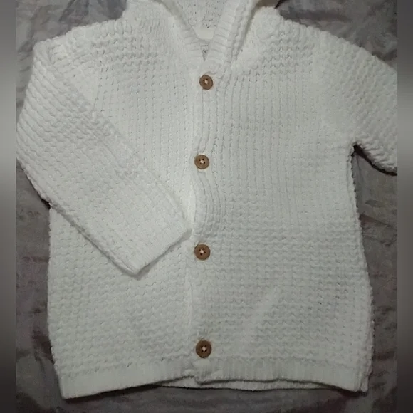 Carter's 100% Cotton Knitted White Hooded Jacket Sweater Cardigan Unisex - Picture 3 of 7